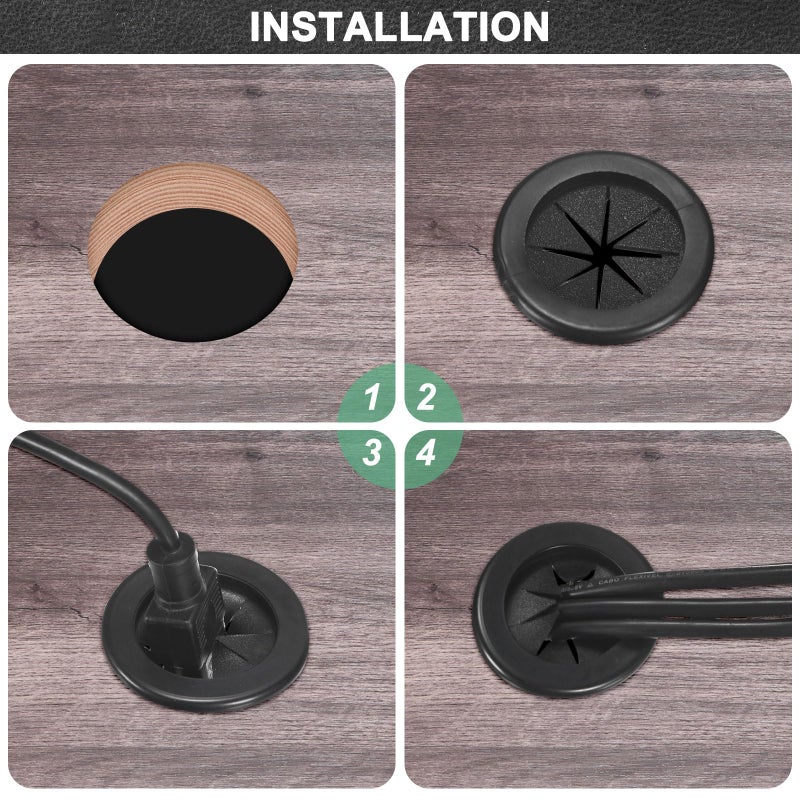 M METERXITY 6-Pack Rubber Grommets for Wiring 38mm Desk Grommet Double-Sided Flexible Cable Cord Grommet Desk Hole Cover for Cables/Wires Through Protection [Black, Petal-Shaped] - Image 5